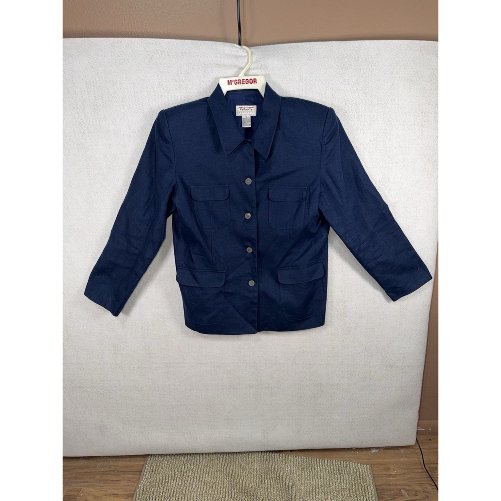 Talbots Blue 100% Irish Linen Blazer Size 12 Button Front